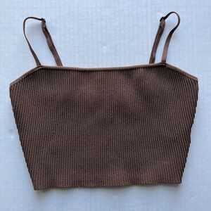 Aritzia Babaton Sculpt Knit Cami Cropped Tank Top Stretch Ribbed Knit Sz S Brown